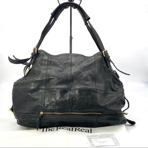 DOLCE & GABBANA BLACK FULL LEATHER SHOULDER LARGE SATHCEL HAND BAG